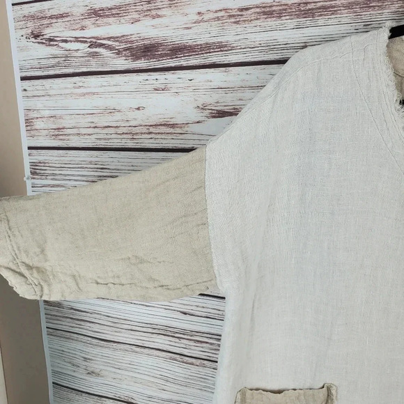 Match Point Womens Small Beige/Tan Color Block Linen Dolman Sleeve Tunic Top #28 - Picture 4 of 10